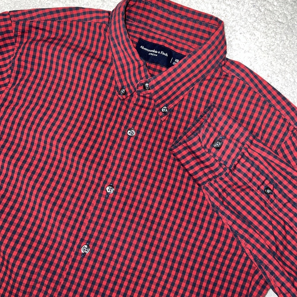 Abercrombie Fitch Shirt Men's Sz XS Red Black Check Flannel Stretch‎ Button Down